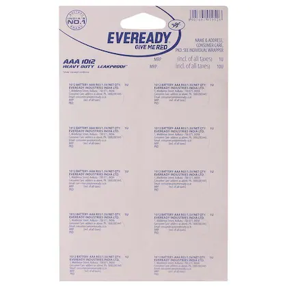 Eveready Red 1012 AAA Carbon Zinc Batteries