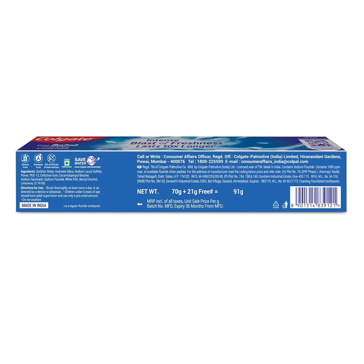 Colgate Max Fresh Blue 70g + 11g