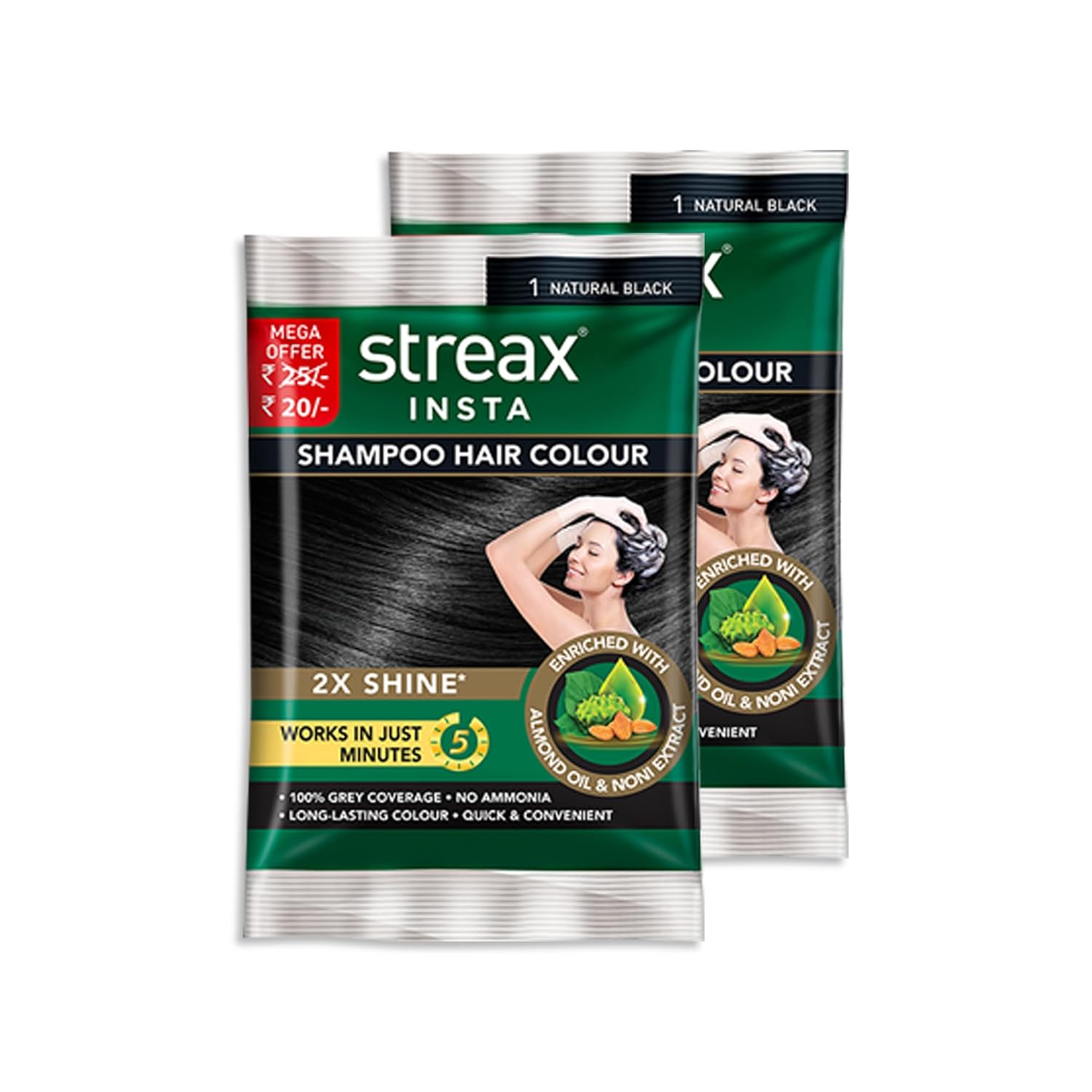 Streax Insta Shampoo Hair Colour - Black 7.5ml + 7.5ml